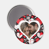 Aimant Photo de Coeurs et Fleurs rouges, noirs et blancs (Recto/Verso)