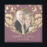 Aimant Photo de l'aimant Favor de mariage<br><div class="desc">Chic,  moderne,  élégant violet de mariage aimant,  avec coeur art déco or et photo personnalisée du couple.</div>