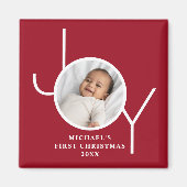 Aimant Photo de Noël de bébé rouge (Devant)