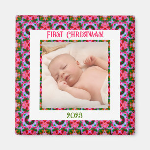 Aimant Photo de Noël rose Jolly Festive personnalisée
