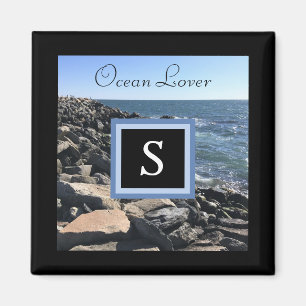 Aimant Photo des vagues de mer et des rochers Cadre initi