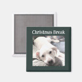 Aimant Photo du chien mignon Noël Break Green (Recto/Verso)