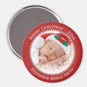 Aimant Photo et nom : Yearly Christmas Photo Orament Red (Recto/Verso)