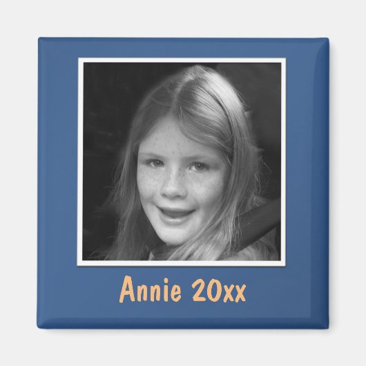 Aimant Photo et texte personnalisés de voeux bleu personn (Devant)