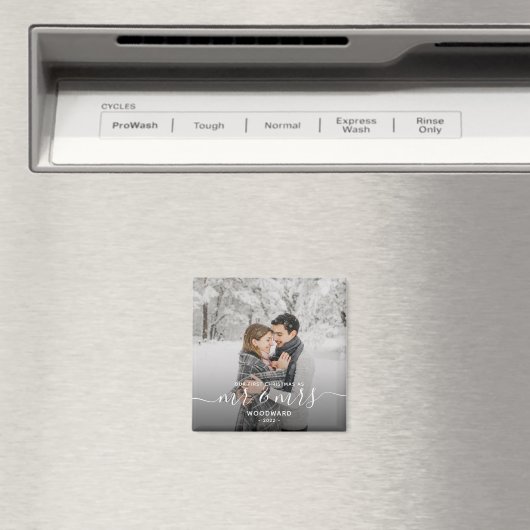 Aimant Photo First Christmas Married White Script (In Situ (Lave-vaisselle))