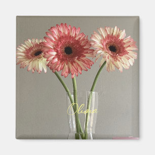 Aimant Photo Happy Gerbera Rose Flower +Custom Name