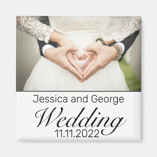 Aimant Photo minimaliste moderne en noir blanc Mariage (Devant)
