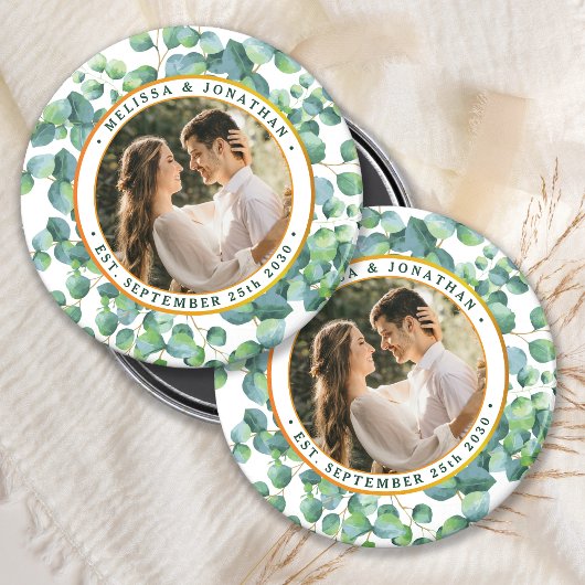 Aimant Photo moderne Eucalyptus Mariage or vert