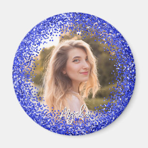 Aimant Photo Pailleté Faux Bleu Royal