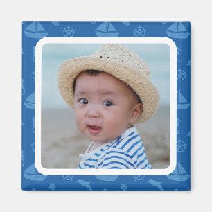 Aimant Photo personnalisé de bébé garçon à motif nautique