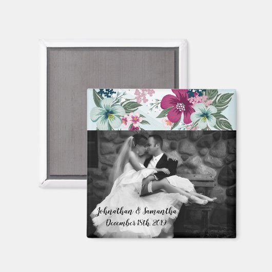 Aimant photo personnalisé Fleur tropicale sur bleu (Recto/Verso)