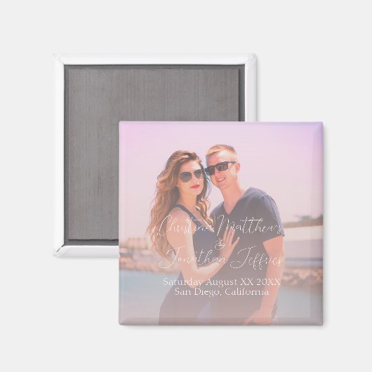 Aimant Photo personnalisée avec Mariage vert rose Dusty (Recto/Verso)