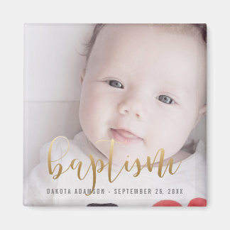 Aimant Photo personnalisée | Baptême Gold Calligraphie