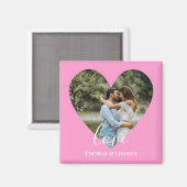 Aimant Photo personnalisée Cadre Coeur Rose Calligraphie (Recto/Verso)