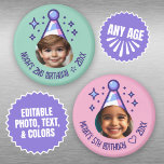 Aimant Photo personnalisée Casquette de fête d'anniversai<br><div class="desc">Ces magnets festifs font le gardien parfait pour se souvenir d'un anniversaire marquant spécial. Personnalisez avec la photo,  le nom et l'année de l'enfant. Vous pouvez également modifier les couleurs du texte et de l'arrière - plan.</div>