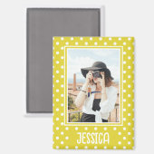 Aimant Photo personnalisée et nom de la Polka jaune vif (Recto/Verso)