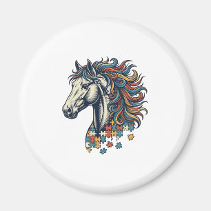 Aimant Pièce de puzzle de cheval coloré T-Shirt gravure v