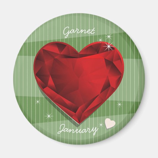 Aimant Pierres d'anniversaire Janvier Garnet Red Heart (Devant)