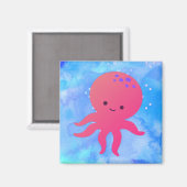 Aimant Pieuvre En Cartoon Cute Dans L'Aquarelle Bleue (Recto/Verso)
