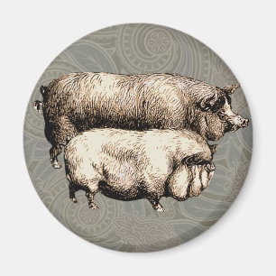 Aimant Pig Farm Pays Antique Illustration Art