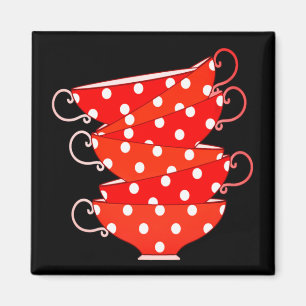 Aimant Pile de teacup Polka vintage rouge noir blanc
