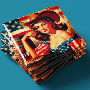 Aimant Pin-Up Cowgirl Américaine Rétro