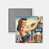 Aimant Pin-up de bière rétro (Recto/Verso)