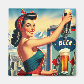 Aimant Pin-up de bière rétro (Devant)