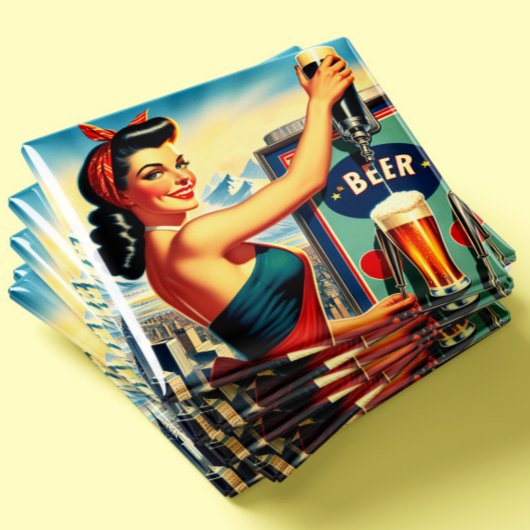 Aimant Pin-up de bière rétro