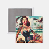 Aimant Pin-up de plage tatouée (Recto/Verso)