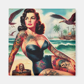 Aimant Pin-up de plage tatouée (Devant)