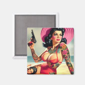 Aimant Pin-up de plage tatouée (Recto/Verso)