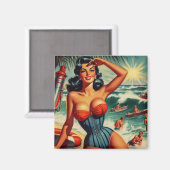 Aimant Pin-up de surf vintage (Recto/Verso)