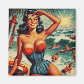 Aimant Pin-up de surf vintage (Devant)