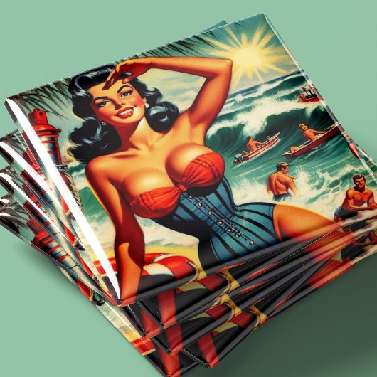 Aimant Pin-up de surf vintage