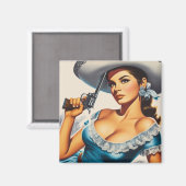 Aimant Pin-up rétro Far West (Recto/Verso)