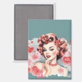 Aimant Pin-Up Rose Vintage – Ruby Rose | Romantiqu (Recto/Verso)