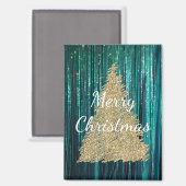 Aimant Pine turquoise Vert Tinsel Or Noël Arbre (Recto/Verso)