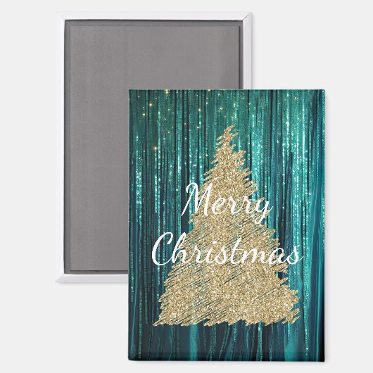 Aimant Pine turquoise Vert Tinsel Or Noël Arbre (Recto/Verso)