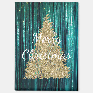 Aimant Pine turquoise Vert Tinsel Or Noël Arbre
