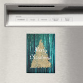 Aimant Pine turquoise Vert Tinsel Or Noël Arbre (In Situ (Lave-vaisselle))
