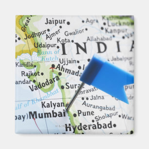 Aimant Pingle de carte placée à Mumbai, Inde sur la carte