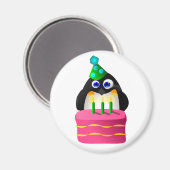 Aimant Pingouin Anniversaire Avec Gâteau (Recto/Verso)