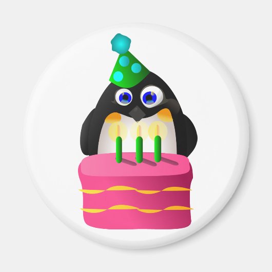 Aimant Pingouin Anniversaire Avec Gâteau (Devant)