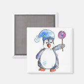 Aimant Pingouin blanc mignon avec Lollipop (Recto/Verso)