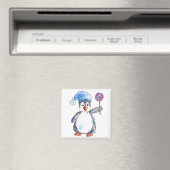 Aimant Pingouin blanc mignon avec Lollipop (In Situ (Lave-vaisselle))