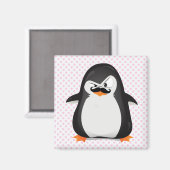 Aimant Pingouin Blanc Noir Mignonne Et Moustache Drôle (Recto/Verso)