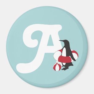 Aimant Pingouin bleu clair nager Enfants Monogramme