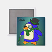 Aimant Pingouin de dessin mignon turquoise vert émeraude  (Recto/Verso)