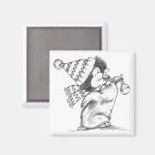 Aimant Pingouin de Noël rétro mignon avec Casquette et Éc (Recto/Verso)